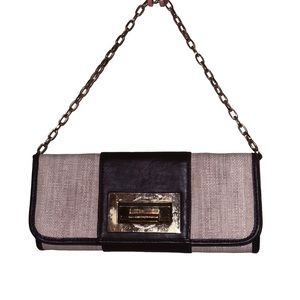 Banana Republic Tan & Brown Leather striped Clutch Purse